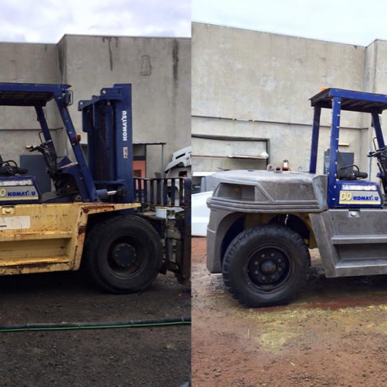 Komatsu forklift before and after blasting