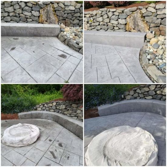 Concrete patio cleaned around a fire pit